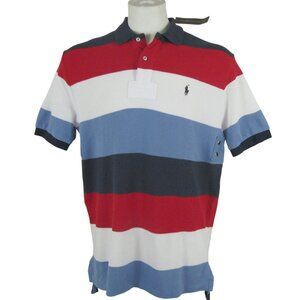 NEW $90 Polo Ralph Lauren Polo Shirt! Red Blue Striped Looser Weave Pique Cotton
